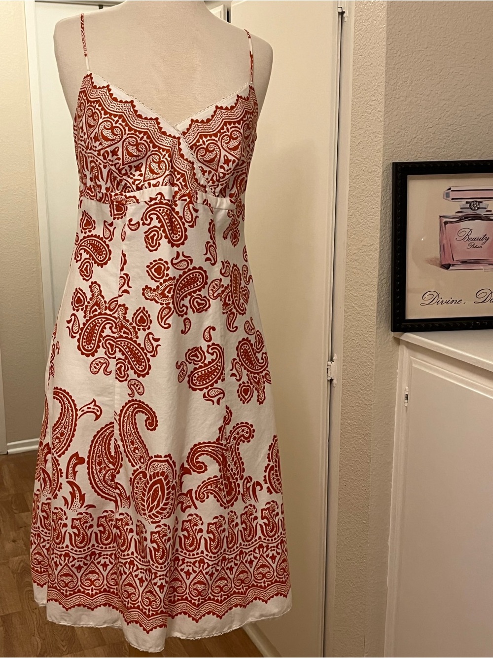 Ann Taylor White and Rust  Paisley Print Spaghetti Strap Midi Sundress - Size 8